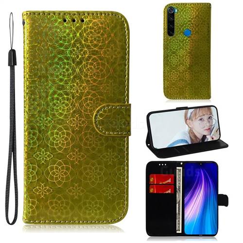 Laser Circle Shining Leather Wallet Phone Case for Mi Xiaomi Redmi Note 8 - Golden