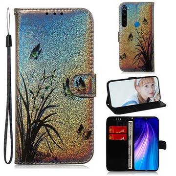 Butterfly Orchid Laser Shining Leather Wallet Phone Case for Mi Xiaomi Redmi Note 8