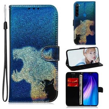 Cat and Leopard Laser Shining Leather Wallet Phone Case for Mi Xiaomi Redmi Note 8