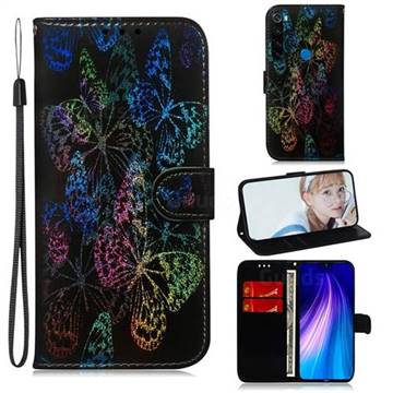 Black Butterfly Laser Shining Leather Wallet Phone Case for Mi Xiaomi Redmi Note 8