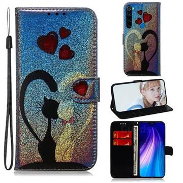 Love Cat Laser Shining Leather Wallet Phone Case for Mi Xiaomi Redmi Note 8