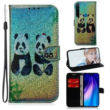 Two Pandas Laser Shining Leather Wallet Phone Case for Mi Xiaomi Redmi Note 8