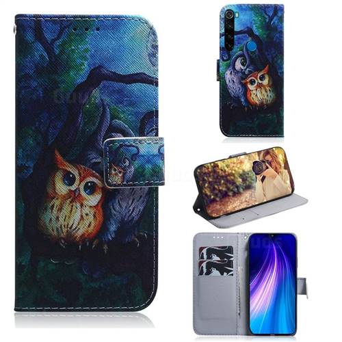 Oil Painting Owl PU Leather Wallet Case for Mi Xiaomi Redmi Note 8