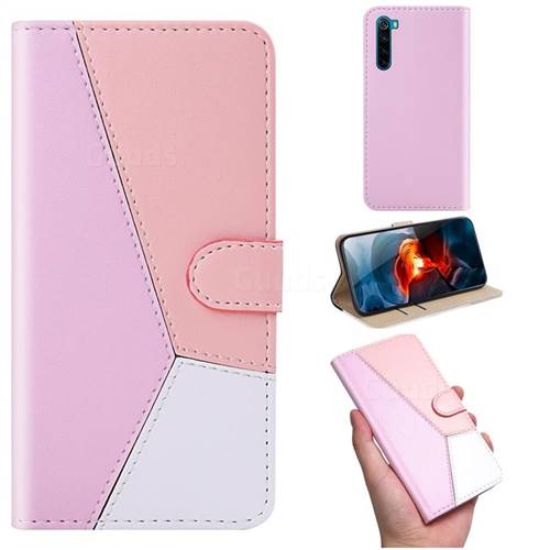 Tricolour Stitching Wallet Flip Cover for Mi Xiaomi Redmi Note 8 - Pink