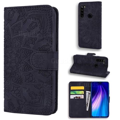 Retro Embossing Mandala Flower Leather Wallet Case for Mi Xiaomi Redmi Note 8 - Black