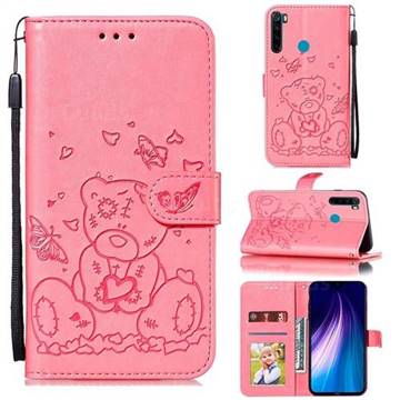 Embossing Butterfly Heart Bear Leather Wallet Case for Mi Xiaomi Redmi Note 8 - Pink