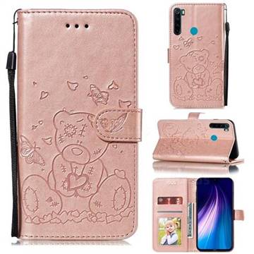 Embossing Butterfly Heart Bear Leather Wallet Case for Mi Xiaomi Redmi Note 8 - Rose Gold