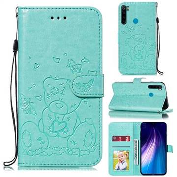 Embossing Butterfly Heart Bear Leather Wallet Case for Mi Xiaomi Redmi Note 8 - Green
