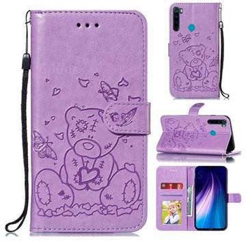 Embossing Butterfly Heart Bear Leather Wallet Case for Mi Xiaomi Redmi Note 8 - Purple