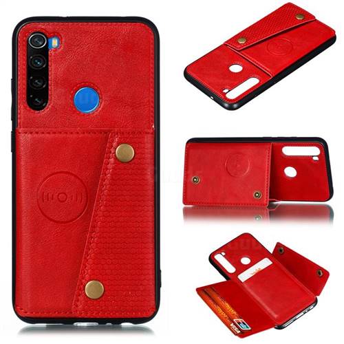 Retro Multifunction Card Slots Stand Leather Coated Phone Back Cover for Mi Xiaomi Redmi Note 8 - Red