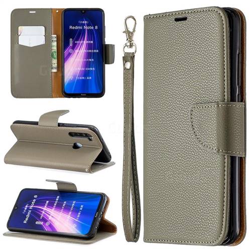 Classic Luxury Litchi Leather Phone Wallet Case for Mi Xiaomi Redmi Note 8 - Gray