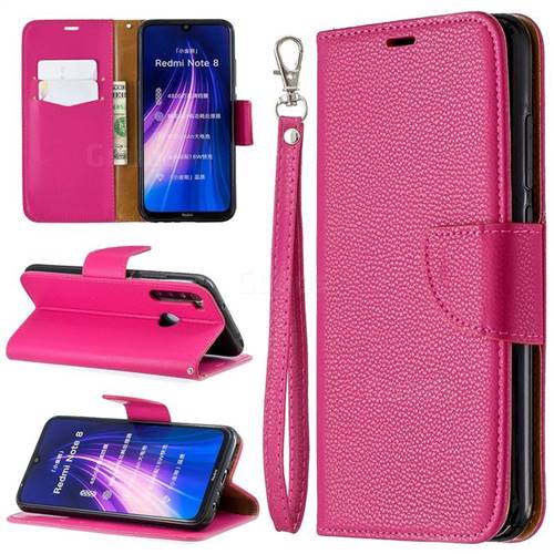 Classic Luxury Litchi Leather Phone Wallet Case for Mi Xiaomi Redmi Note 8 - Rose