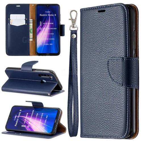 Classic Luxury Litchi Leather Phone Wallet Case for Mi Xiaomi Redmi Note 8 - Blue