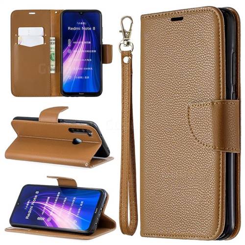Classic Luxury Litchi Leather Phone Wallet Case for Mi Xiaomi Redmi Note 8 - Brown