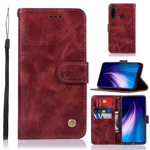 Luxury Retro Leather Wallet Case for Mi Xiaomi Redmi Note 8 - Wine Red