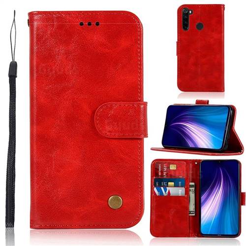 Luxury Retro Leather Wallet Case for Mi Xiaomi Redmi Note 8 - Red