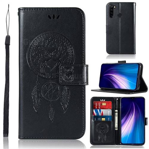 Intricate Embossing Owl Campanula Leather Wallet Case for Mi Xiaomi Redmi Note 8 - Black