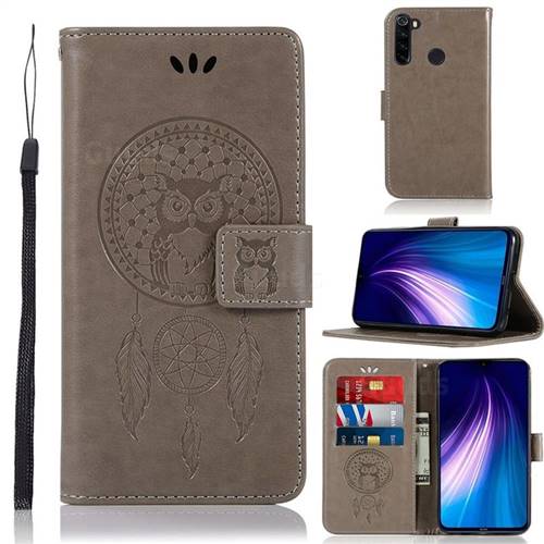 Intricate Embossing Owl Campanula Leather Wallet Case for Mi Xiaomi Redmi Note 8 - Grey