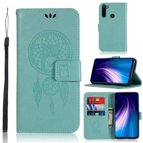 Intricate Embossing Owl Campanula Leather Wallet Case for Mi Xiaomi Redmi Note 8 - Green