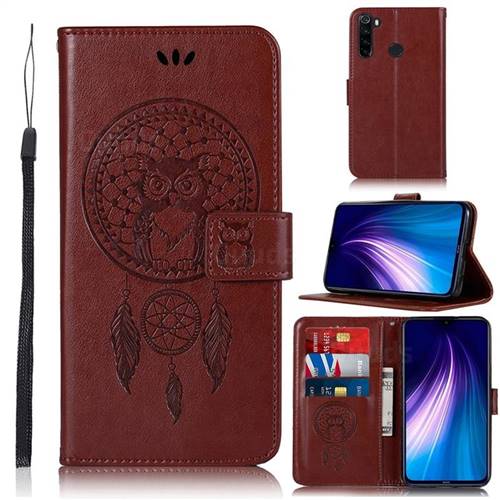 Intricate Embossing Owl Campanula Leather Wallet Case for Mi Xiaomi Redmi Note 8 - Brown