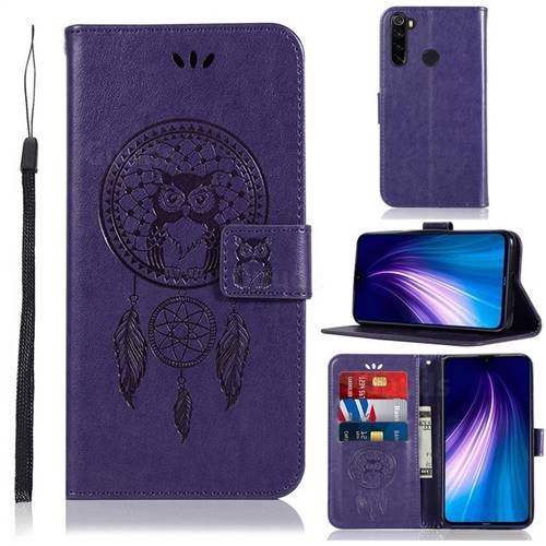 Intricate Embossing Owl Campanula Leather Wallet Case for Mi Xiaomi Redmi Note 8 - Purple