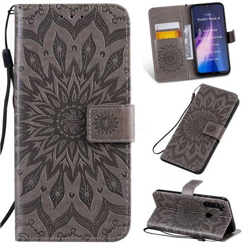 Embossing Sunflower Leather Wallet Case for Mi Xiaomi Redmi Note 8 - Gray