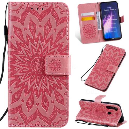 Embossing Sunflower Leather Wallet Case for Mi Xiaomi Redmi Note 8 - Pink