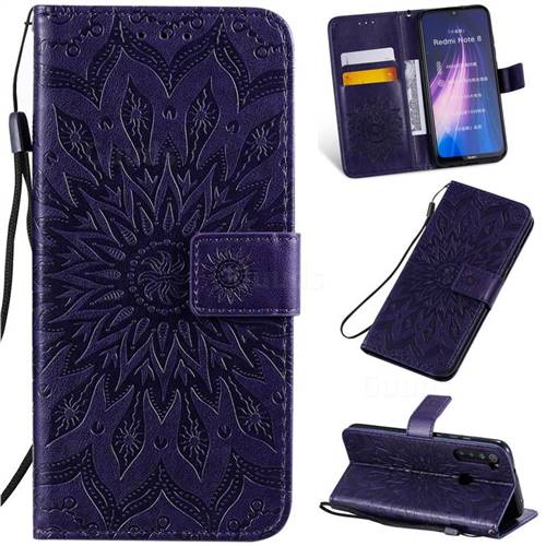 Embossing Sunflower Leather Wallet Case for Mi Xiaomi Redmi Note 8 - Purple