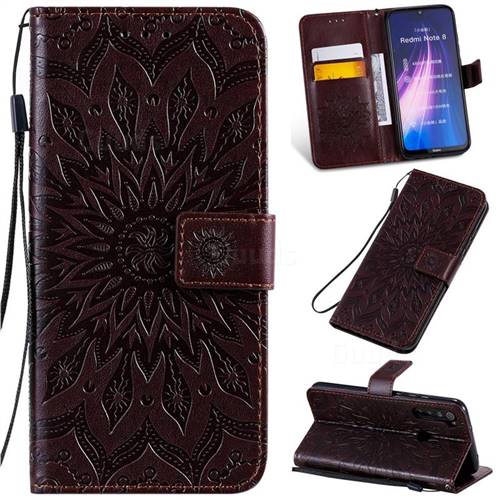 Embossing Sunflower Leather Wallet Case for Mi Xiaomi Redmi Note 8 - Brown