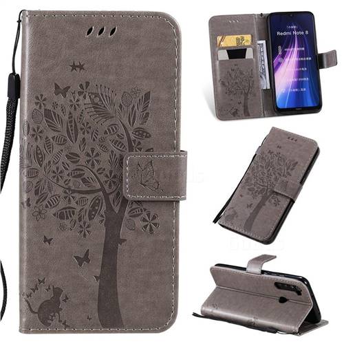 Embossing Butterfly Tree Leather Wallet Case for Mi Xiaomi Redmi Note 8 - Grey