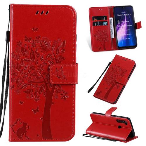 Embossing Butterfly Tree Leather Wallet Case for Mi Xiaomi Redmi Note 8 - Red