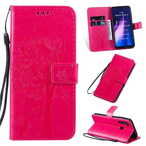 Embossing Butterfly Tree Leather Wallet Case for Mi Xiaomi Redmi Note 8 - Rose