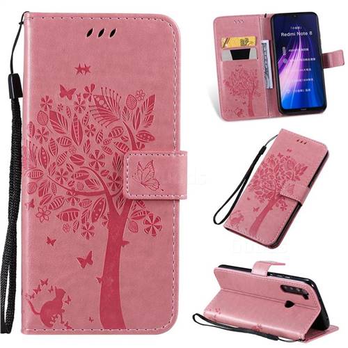 Embossing Butterfly Tree Leather Wallet Case for Mi Xiaomi Redmi Note 8 - Pink