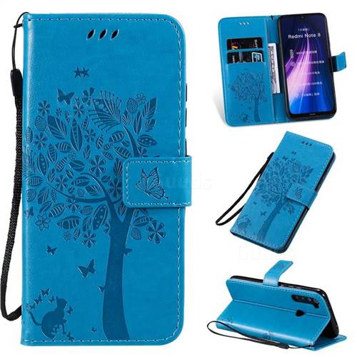 Embossing Butterfly Tree Leather Wallet Case for Mi Xiaomi Redmi Note 8 - Blue