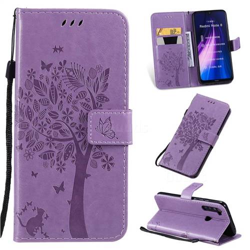 Embossing Butterfly Tree Leather Wallet Case for Mi Xiaomi Redmi Note 8 - Violet