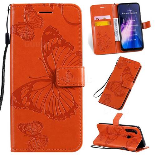 Embossing 3D Butterfly Leather Wallet Case for Mi Xiaomi Redmi Note 8 - Orange