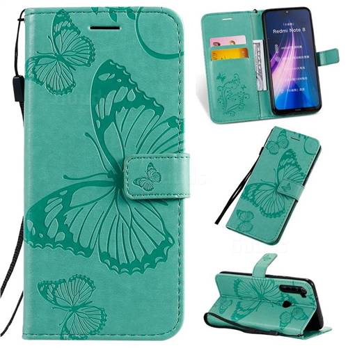 Embossing 3D Butterfly Leather Wallet Case for Mi Xiaomi Redmi Note 8 - Green