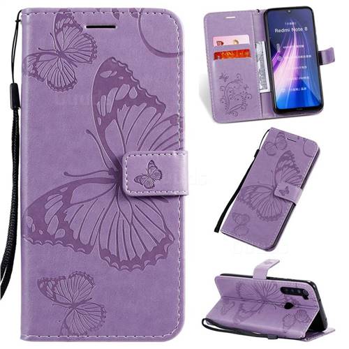 Embossing 3D Butterfly Leather Wallet Case for Mi Xiaomi Redmi Note 8 - Purple