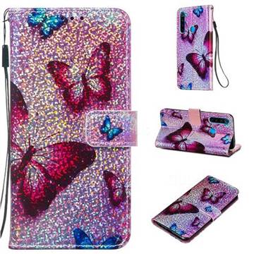 Blue Butterfly Sequins Painted Leather Wallet Case for Mi Xiaomi Redmi Note 8