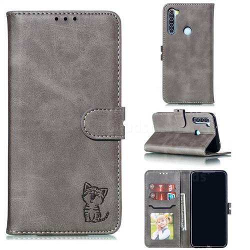 Embossing Happy Cat Leather Wallet Case for Mi Xiaomi Redmi Note 8 - Gray