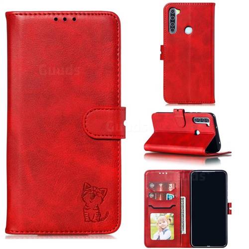 Embossing Happy Cat Leather Wallet Case for Mi Xiaomi Redmi Note 8 - Red