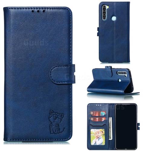 Embossing Happy Cat Leather Wallet Case for Mi Xiaomi Redmi Note 8 - Blue