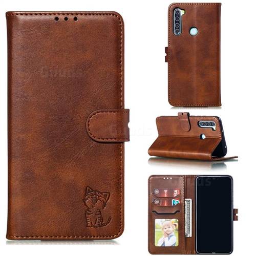 Embossing Happy Cat Leather Wallet Case for Mi Xiaomi Redmi Note 8 - Brown