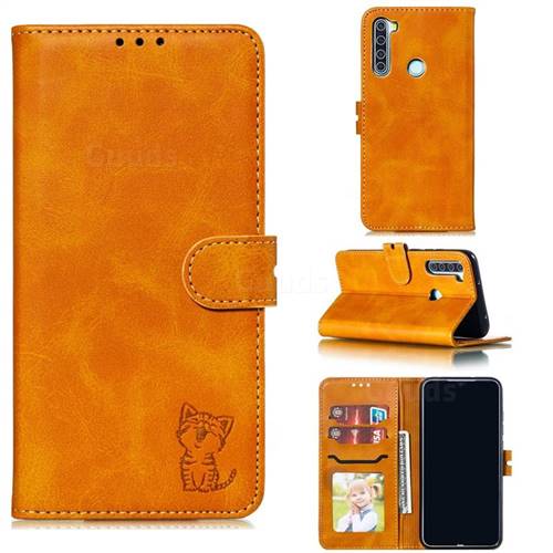 Embossing Happy Cat Leather Wallet Case for Mi Xiaomi Redmi Note 8 - Yellow