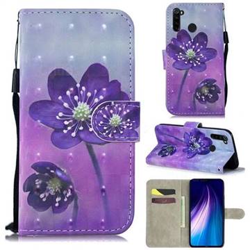 Purple Flower 3D Painted Leather Wallet Phone Case for Mi Xiaomi Redmi Note 8