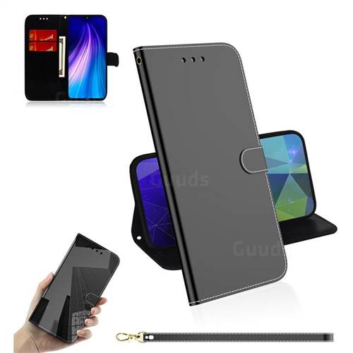Shining Mirror Like Surface Leather Wallet Case for Mi Xiaomi Redmi Note 8 - Black