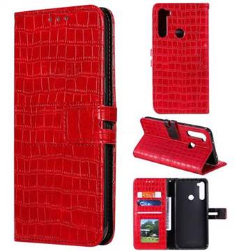 Luxury Crocodile Magnetic Leather Wallet Phone Case for Mi Xiaomi Redmi Note 8 - Red