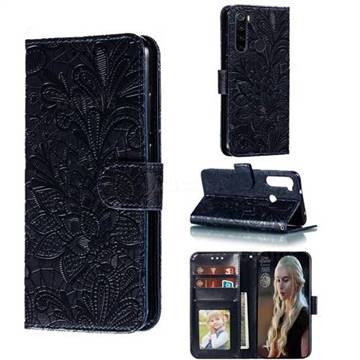 Intricate Embossing Lace Jasmine Flower Leather Wallet Case for Mi Xiaomi Redmi Note 8 - Dark Blue