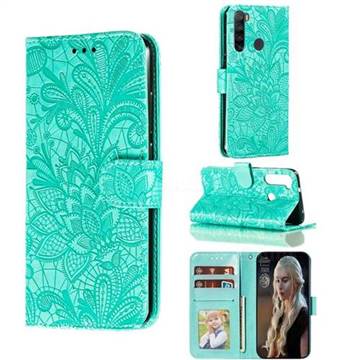 Intricate Embossing Lace Jasmine Flower Leather Wallet Case for Mi Xiaomi Redmi Note 8 - Green