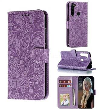 Intricate Embossing Lace Jasmine Flower Leather Wallet Case for Mi Xiaomi Redmi Note 8 - Purple